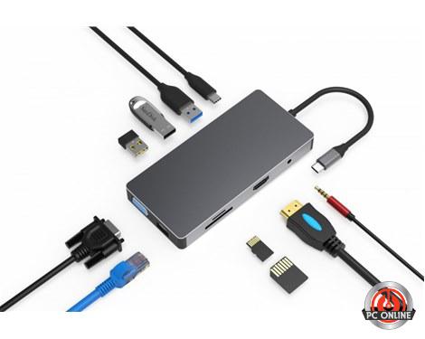 מתאם USB C למגוון חיבורים / תחנת עגינה USB C 10 IN 1