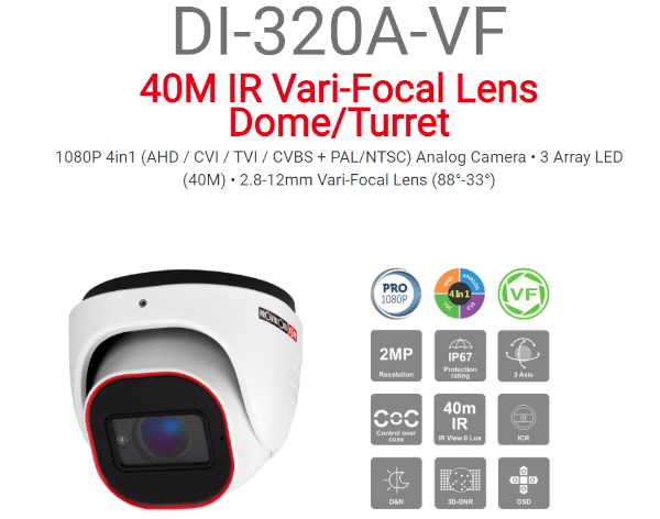 מצלמת כיפה Provision AHD DI-320A-VF 2MP Vari-Focal 40M IR